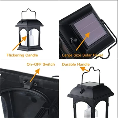 Solar Lantern Outdoor Hanging Solar Lights Dancing Flame Vintage LED Waterproof Solar Lanterns for Landscape Decor Patio Garden Yard Pathway Ramadan Decoration