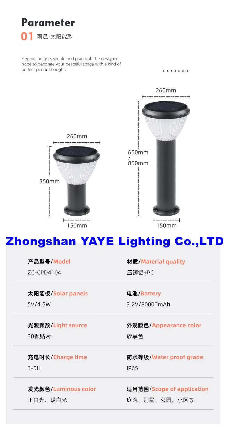 Yaye China CE Solar IP66 High Lumen 50W Aluminum Outdoor Waterproof LED Road Lawn Garden Pathway Landscape Park Driveway Walkway Lighting 1000PCS Stock