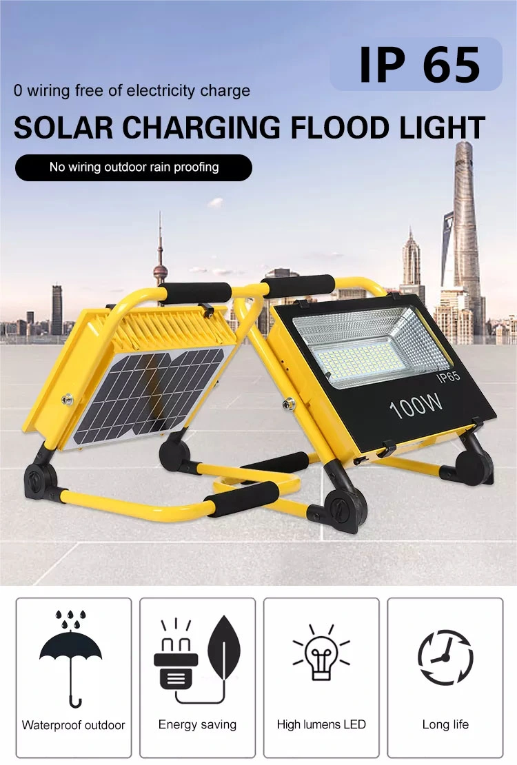 Portable DC Outdoor Waterproof IP65 100W Solar Charging or USB Charging LED Flood Light Emergency Rechargeavle for Camping or Fishing Outside