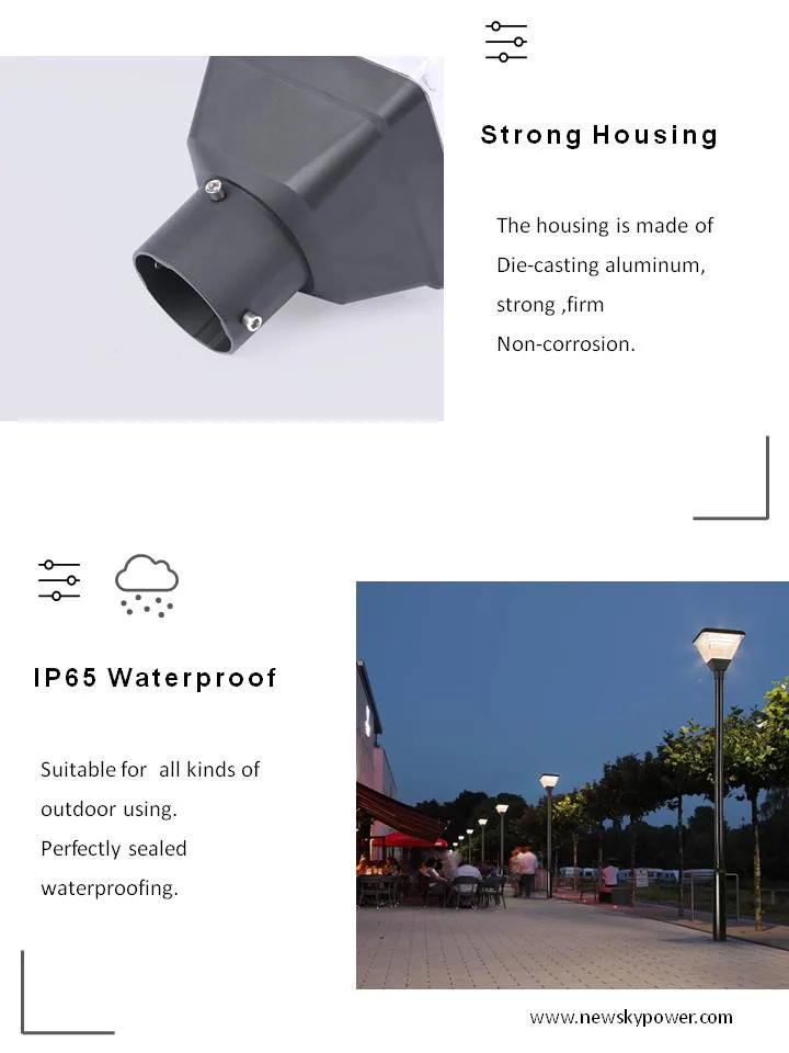 Outdoor Waterproof IP65 Aluminum LED Courtyard Solar Street Lighting for Garden Landscape Yard Pathway Walkway