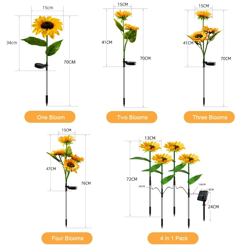 Factory Direct Supply Waterproof Solar Lily Sunflower Rose Wheat Daisy Lights Solar Flower Garden Decorative Stake Lights