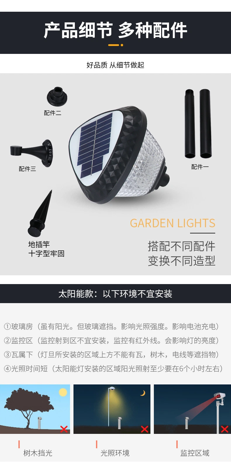 Solar Powered LED Pillar Light with Warm White for Outdoor Garden Wall Gate Fence Security