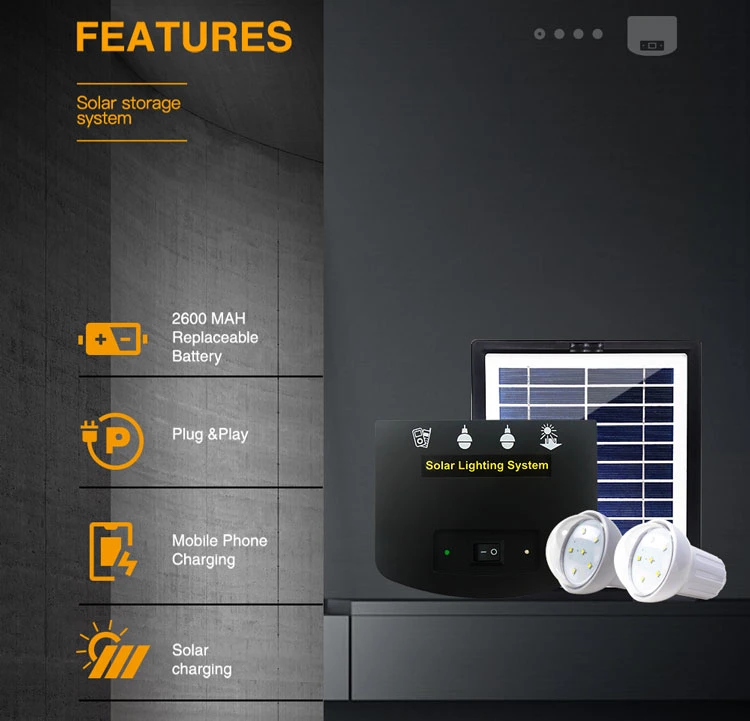 Soalr Lighting system with Portable Phone Charge 3PCS 1W LED Lighting Solar Energy System