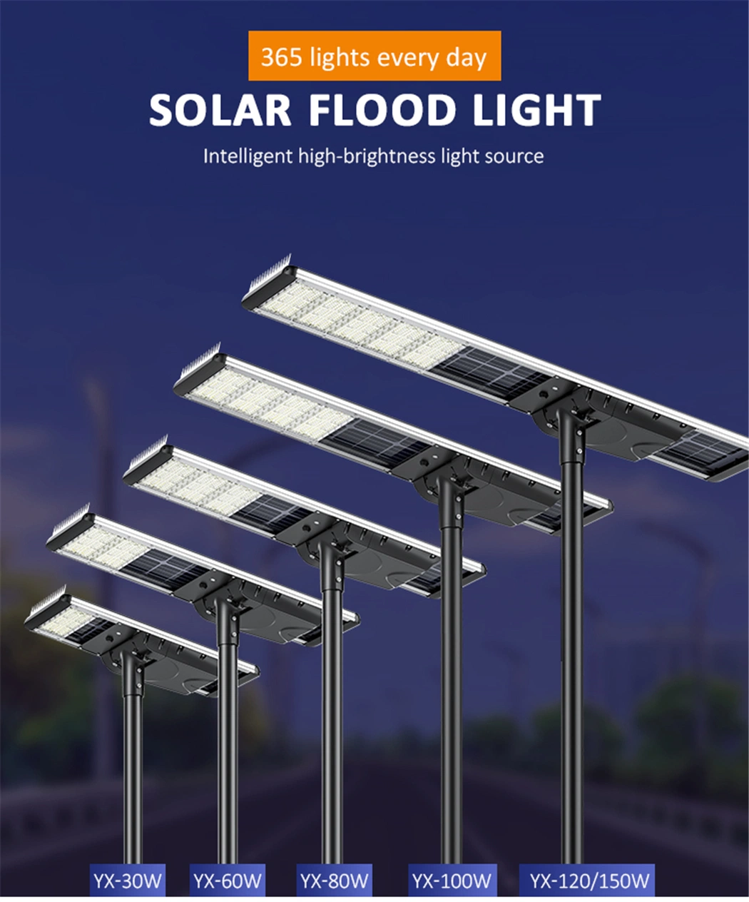 Lecuso 2024 New Outdoor Waterproof 30W 60W 80W 100W 120W 150W Integrated All in One Solar LED Street Light