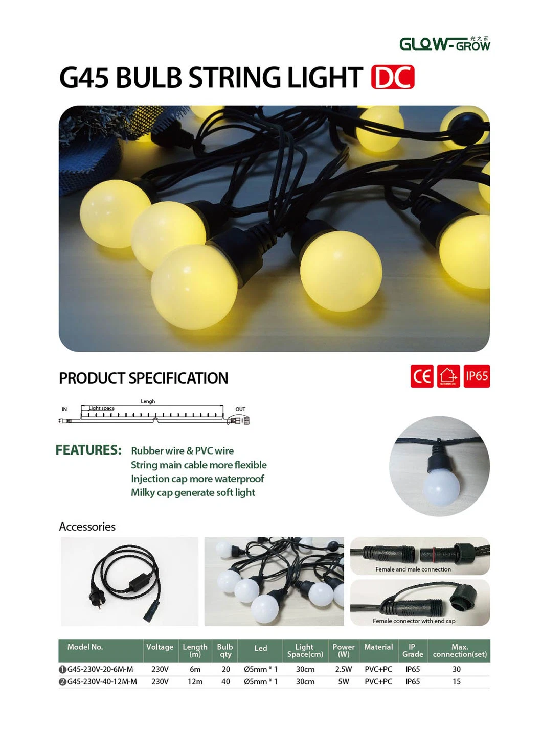 Solar String Light Outdoor Patio Festoon Light Christmas Hanging Light with Waterproof &amp; Shatterproof Bulbs for Backyard Porch Garden Shopping Mall Decoration