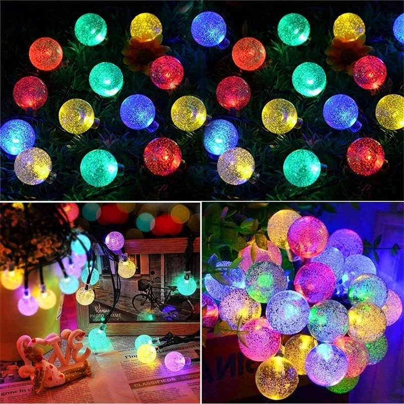 Solar String Lights Outdoor 60 LED Crystal Globe Lights with 8 Modes Waterproof Solar Powered Patio Light for Garden Party Decor