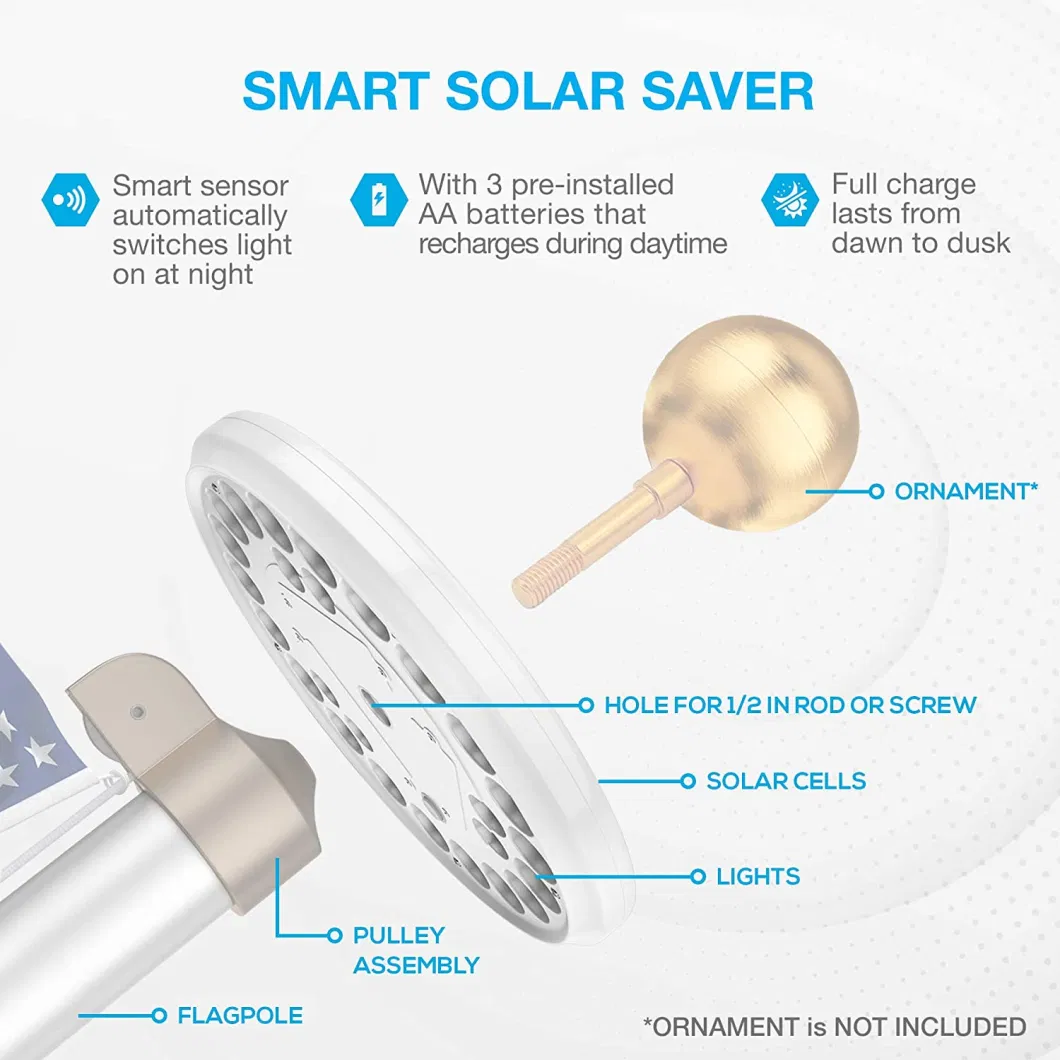 Deluxe Solar Flag Pole Light, Flag Light, LED Downlight