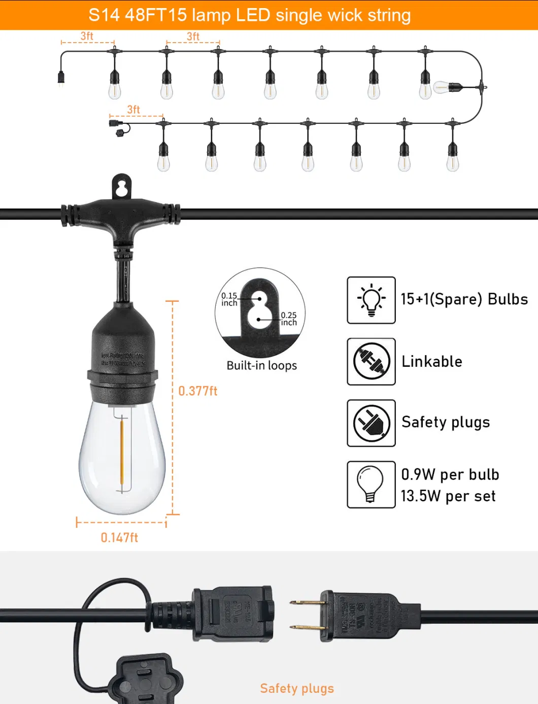 G40 Plastic Solar Outdoor Christmas Holiday Lighting Garden Powered String Lights with C6 C7 C9 E27 Bulbs LED Edison