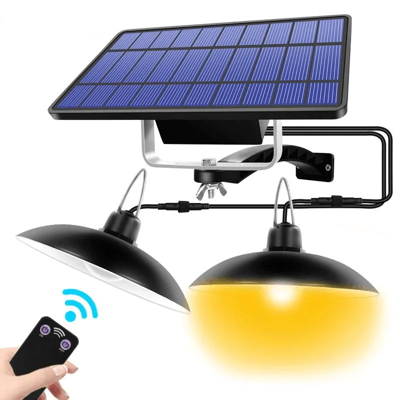 IP65 Waterproof Double Head Solar Pendant Light Outdoor Indoor Lampwith Cable for Garden Yard