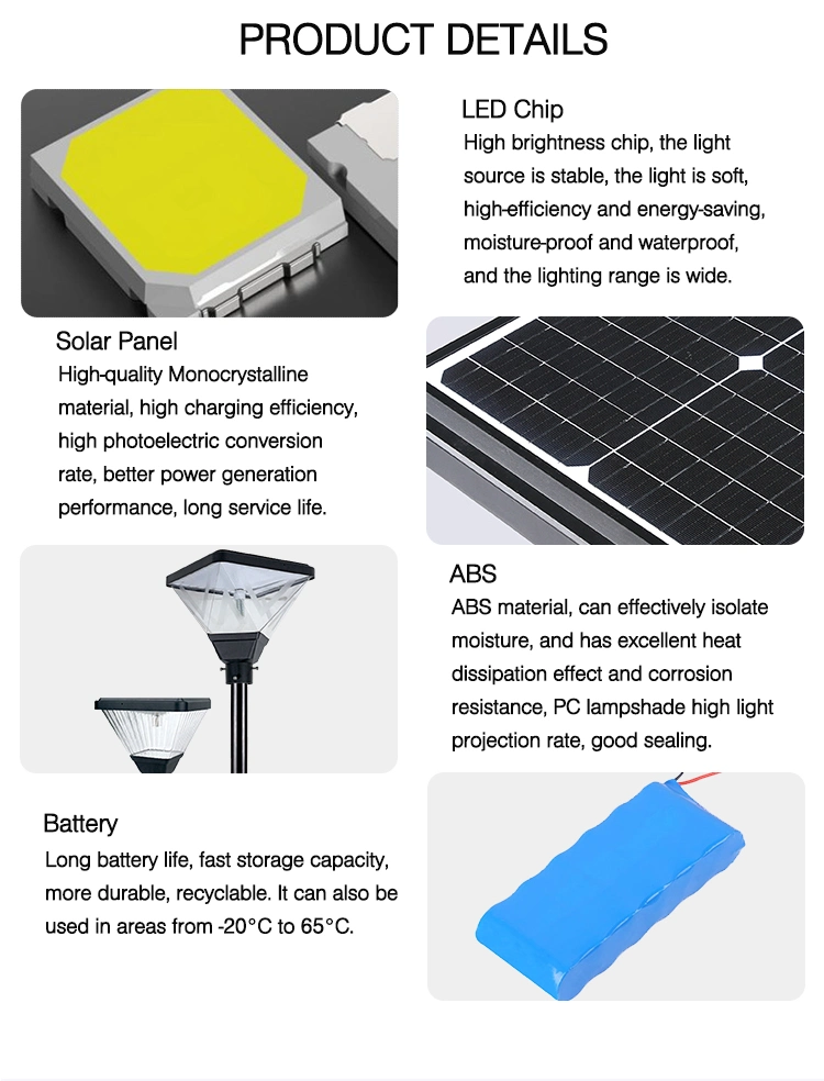 Jd Solar Garden Light All in One 20W Outdoor Back Yards Walkway Post Light IP65