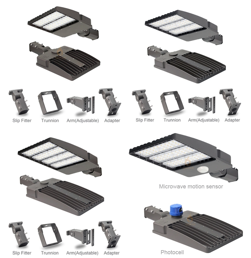 Dali Dimmable Work Voltage AC 120V 230V 277V 480V 150lm/W IP66 Solar LED Shoebox Street Lamp for Outdoor Public Parking Lot Area Lighting 100W 200W 300W