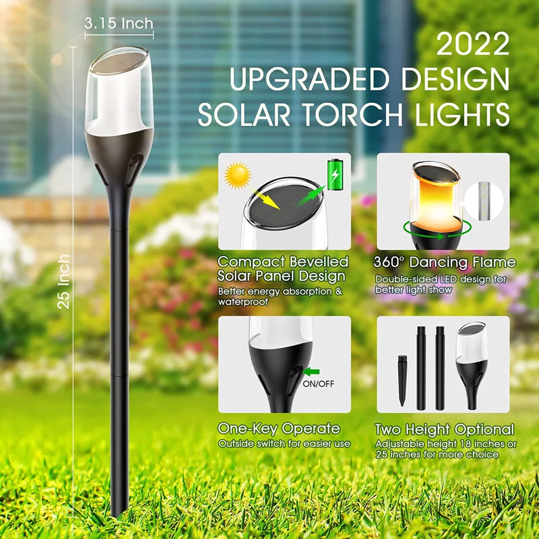 Hot Selling Modern Design LED Solar Flame Rechargeable Garden Waterproof Outdoor Light