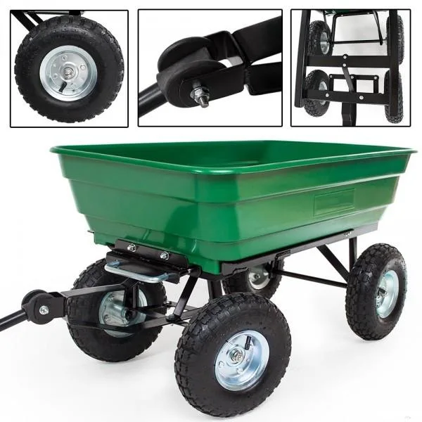 Garden Metal Wagon Utility Yard Transport Dump Cart Strong Frame Wheelbarrows Carrier Pneumatic Tire Wheel by Primekits for Heavy Duty Steel Frame Patio Lawn