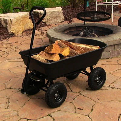 Garden Metal Wagon Utility Yard Transport Dump Cart Strong Frame Wheelbarrows Carrier Pneumatic Tire Wheel by Primekits for Heavy Duty Steel Frame Patio Lawn