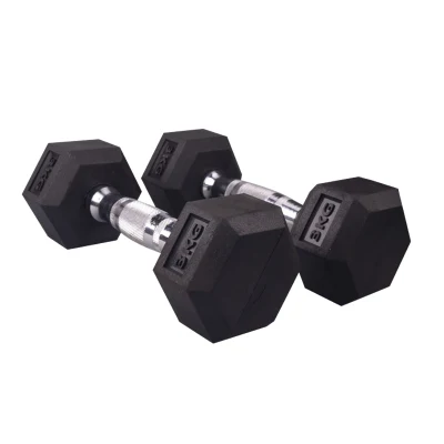 Wholesale Odorless Gym Home Fitness Hex Rubber 5-60kg 5-100lb Black Dumbbell Can Custom