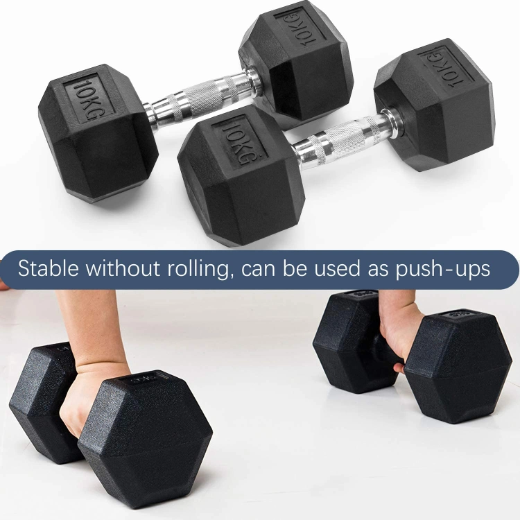 Sporting Goods Customizable Iron Hexagon Dumbbell Set Commercial Gym Fitness Equipment Black Rubber Coated Hex Dumbbell