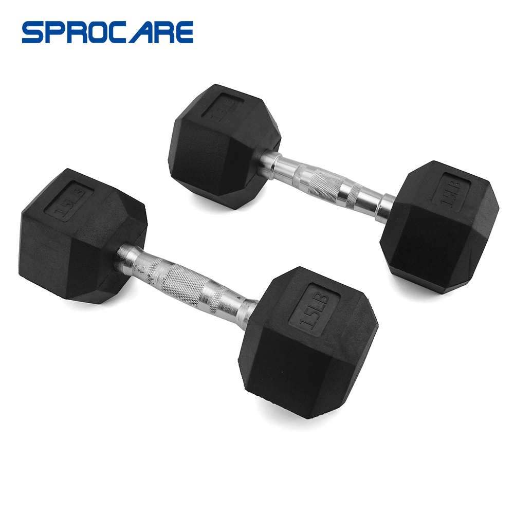 Black Cast Iron Rubber Coated Hex Dumbbell Hand Weight Set