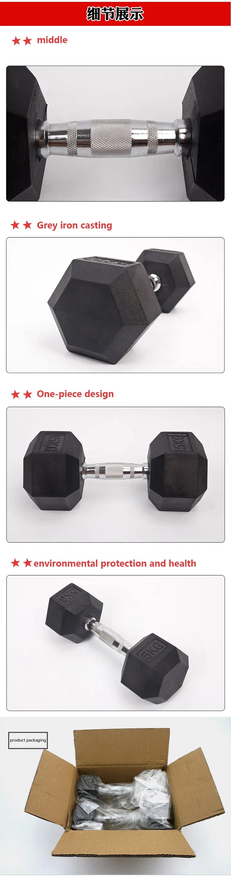 Hot Selling Hexagon Shape Rubber Encased Hex Dumbbell Great for Resistance Training