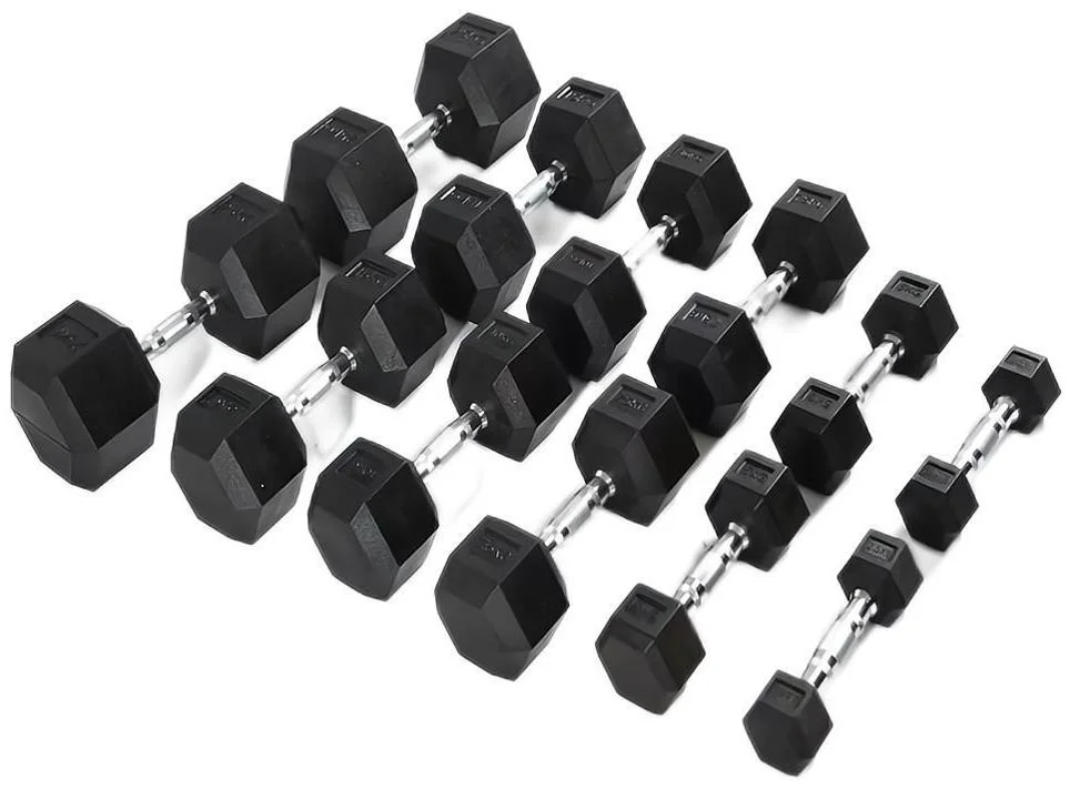 Black Rubber Coated Hex Dumbbell