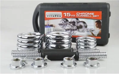 Venta caliente Electroplaciado Acero cromado Dumbbell pesas ajustables Gimnasio Juego de mancuerno Juego de mancuerno cromado