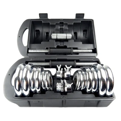 Venta caliente Electroplaciado Acero cromado Dumbbell pesas ajustables Gimnasio Juego de mancuerno Juego de mancuerno cromado