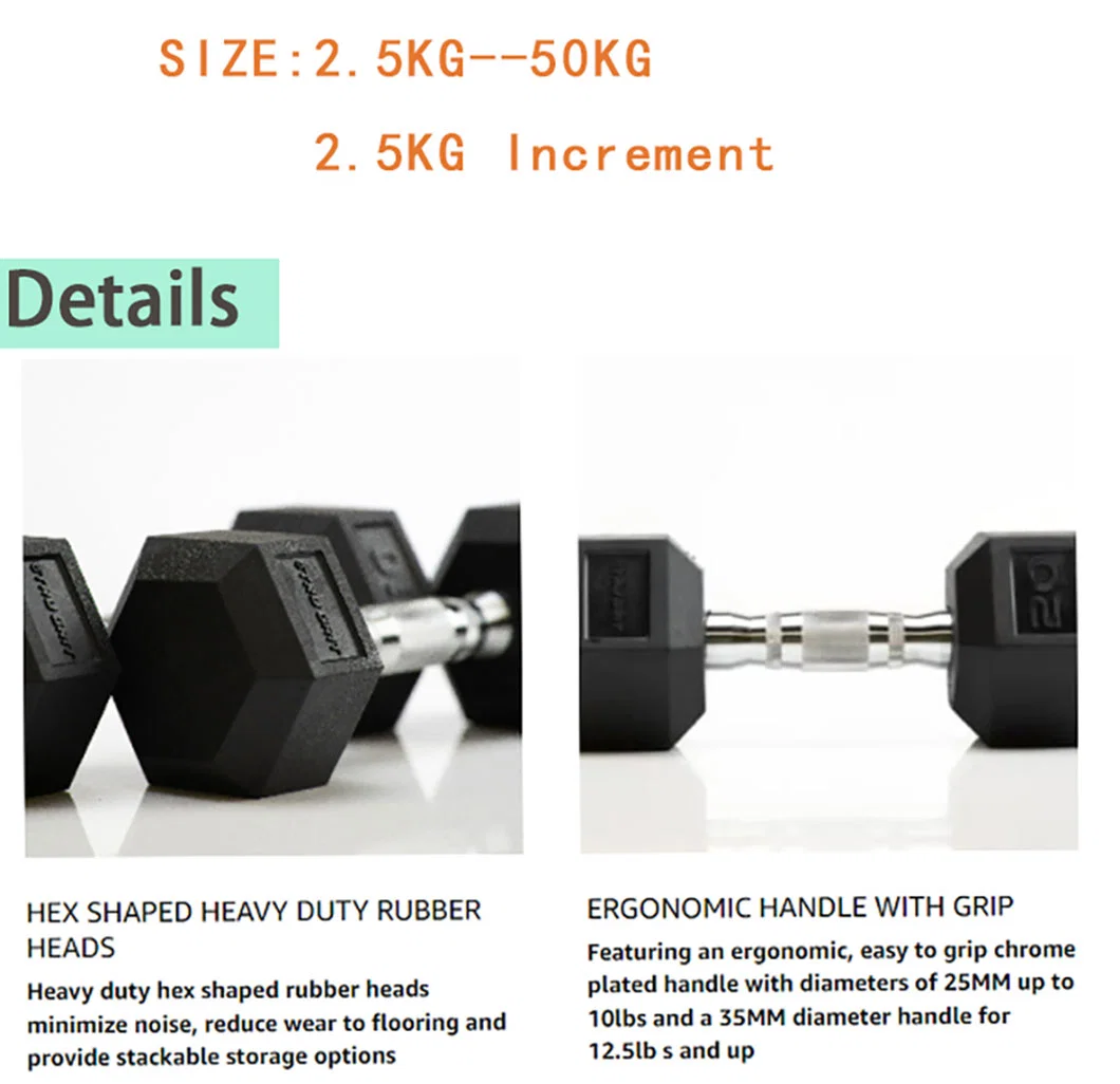 Home Gym Bodybuilding Equipment Fixed Black Dumbells Hex Rubber Dumbbell