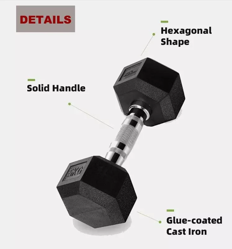 Gym Lifting Strength Equipment Rubber Coated Solid Steel Hex Weights Dumbbells Manufacture Factory Price Hex Rubber Dumbbell Home Gym Dumbbell