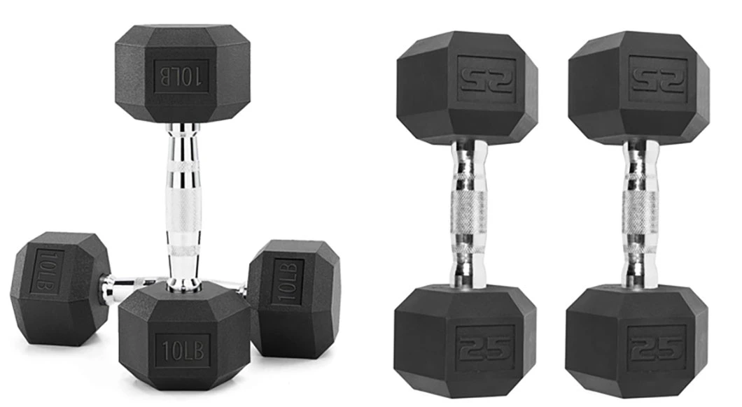 Home Gym Bodybuilding Equipment Fixed Black Dumbells Hex Rubber Dumbbell