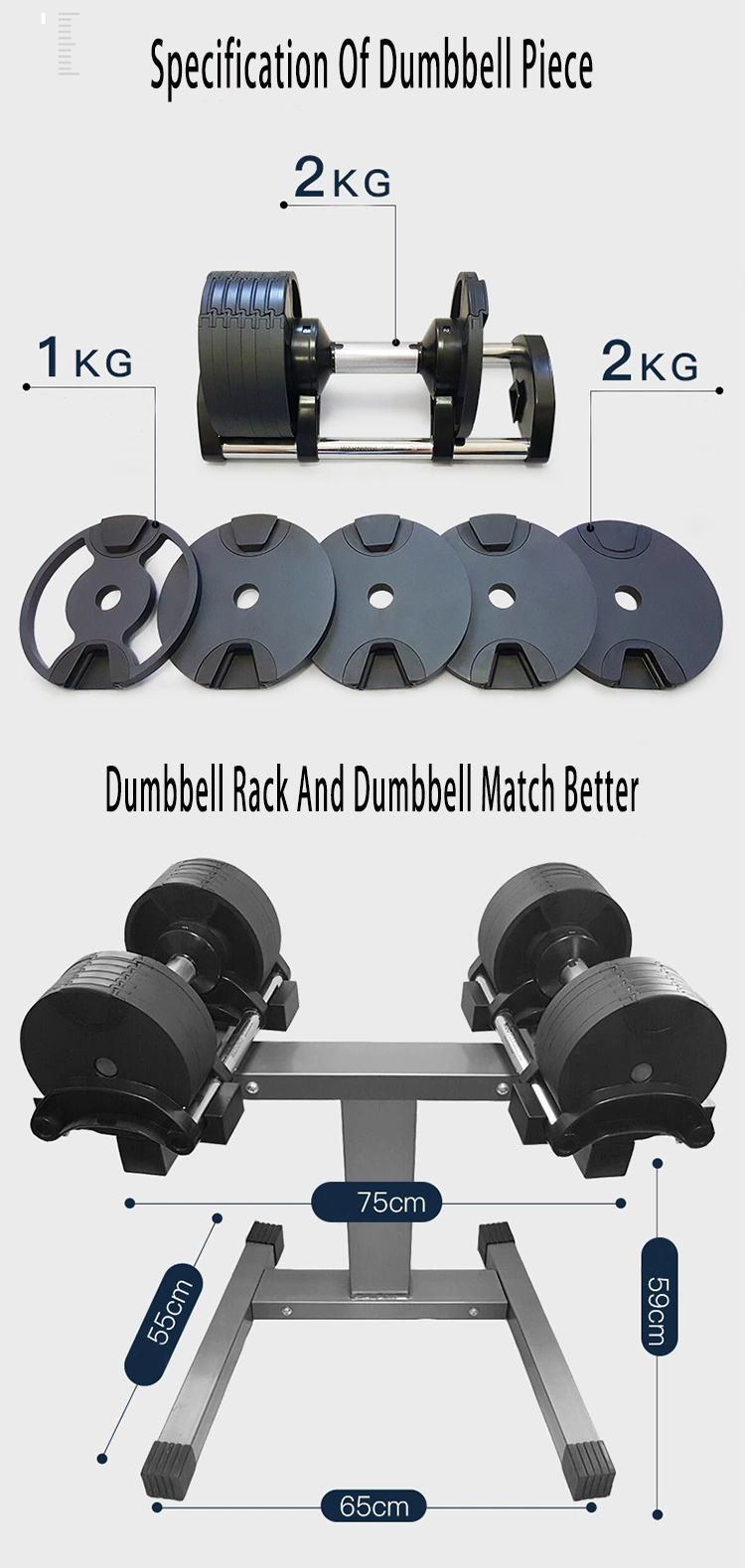 Factory Direct Sale Gym Fitness Equipment Dumbbell Weights 20kg Adjustable Dumbbells Set