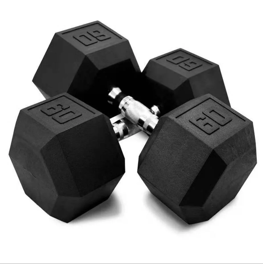 Rubber Coated Cast Iron Hexagonal Dumbbell, Stock