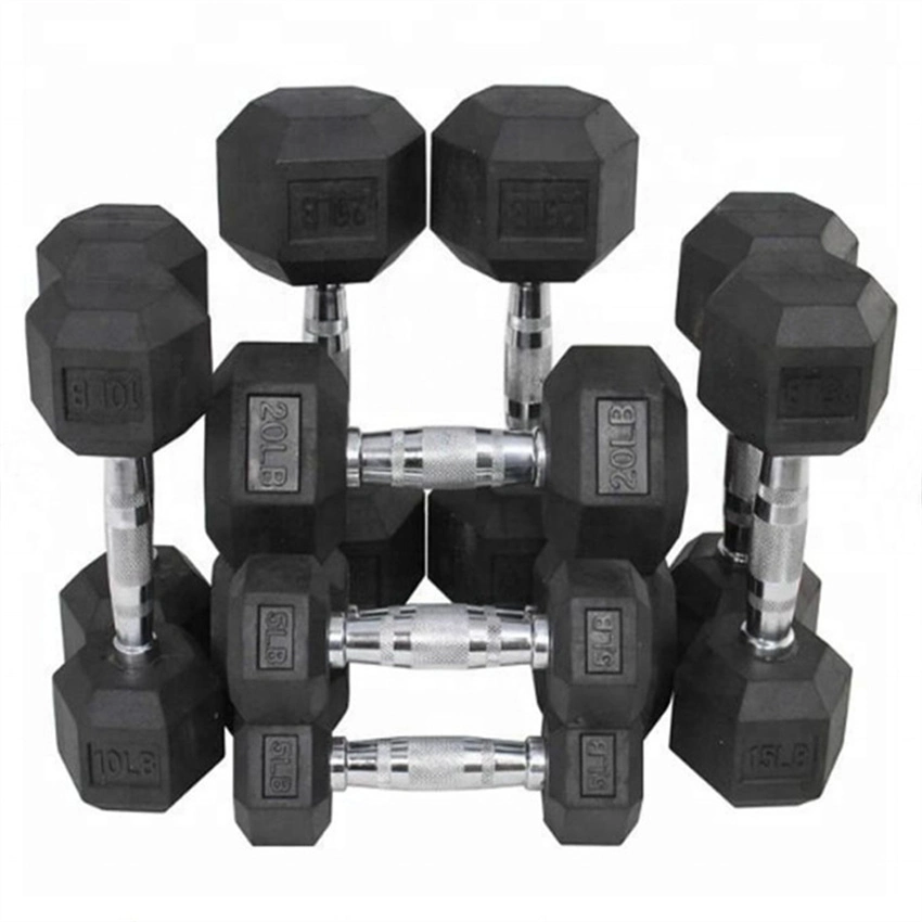 Professional Sporting Fitness Sports Body Building Equipment Cast Iron Rubber Coated Hex Set Dumbbell