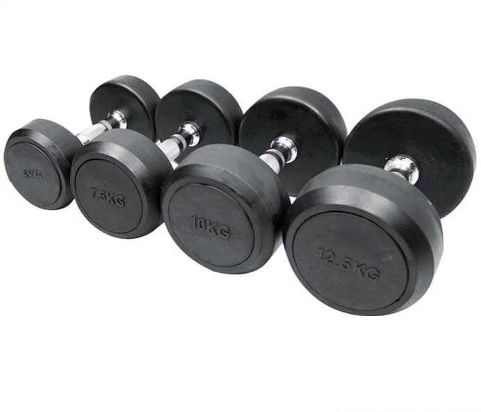 Professional Gym Fitness Accessories Black Round Rubber Dumbbell