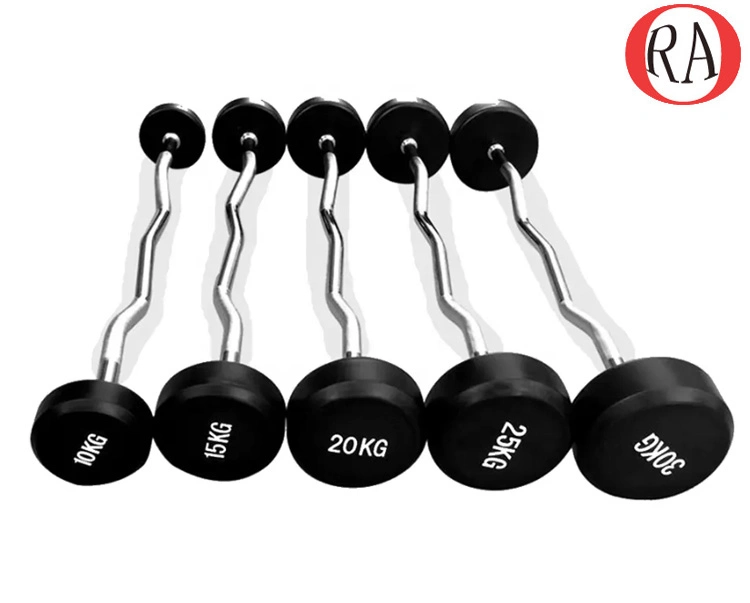 Wholesale Rubber/PU Gym Weightlifting Bar Curl/ Straight Chrome Handle Fixed Barbell Dumbbell Set