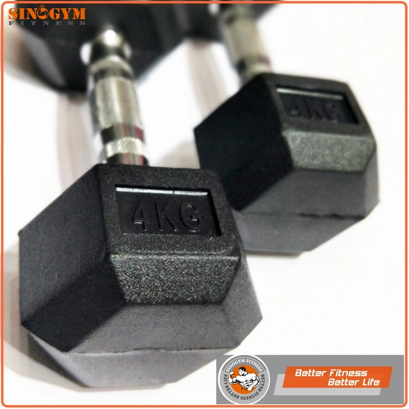 Black Rubber Coated Hexagonal or Octagonal End Knurling Grip Dumbbell