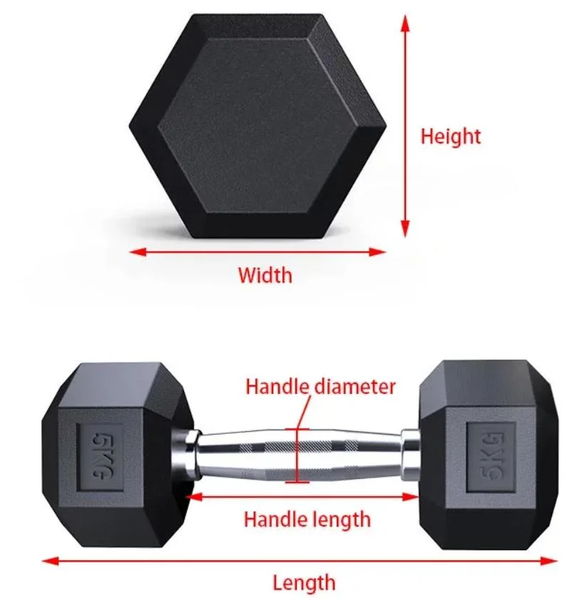 Factory Supply Hot Selling Home Exercise Dumbbells Cast Iron Hexagon Rubber Coated Dumbbell Set