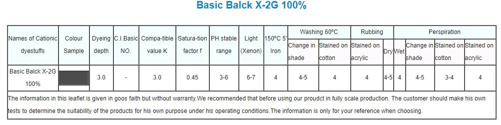 Cationic Dyes/Basic Balck X-2g 100%/Basic Black X-2rl 100%/Basic Black X-Fbl 200%/Basic Black X-O 300%/Basic Black X-Rl 100%