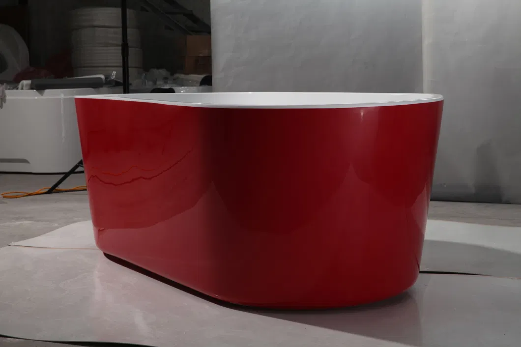Design Matte Red and White Hotel Project Use Acrylic Bathtub for Adults Freestanding Soaking Artistic Bath Tub