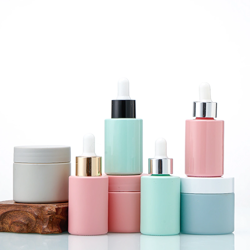 30ml 50ml 100ml Pink Blue Green Macaron Color Refillable Glass Cosmetic Dropper Bottle Clear Glass Essential Oil Bottle Serum Perfume Container