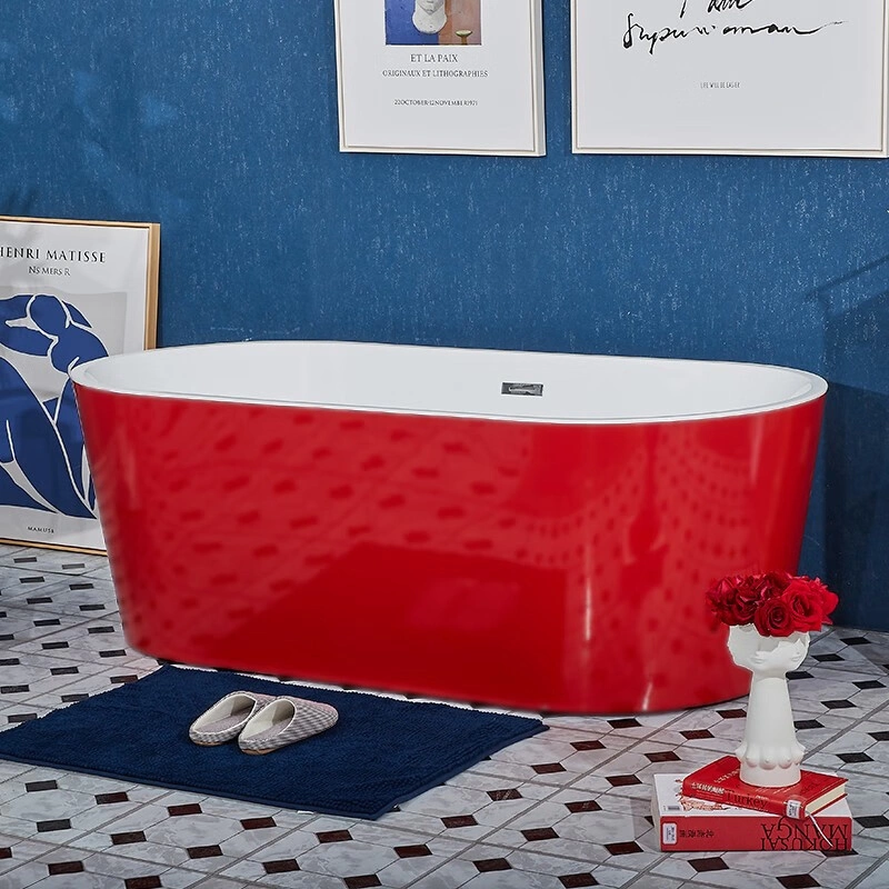Design Matte Red and White Hotel Project Use Acrylic Bathtub for Adults Freestanding Soaking Artistic Bath Tub