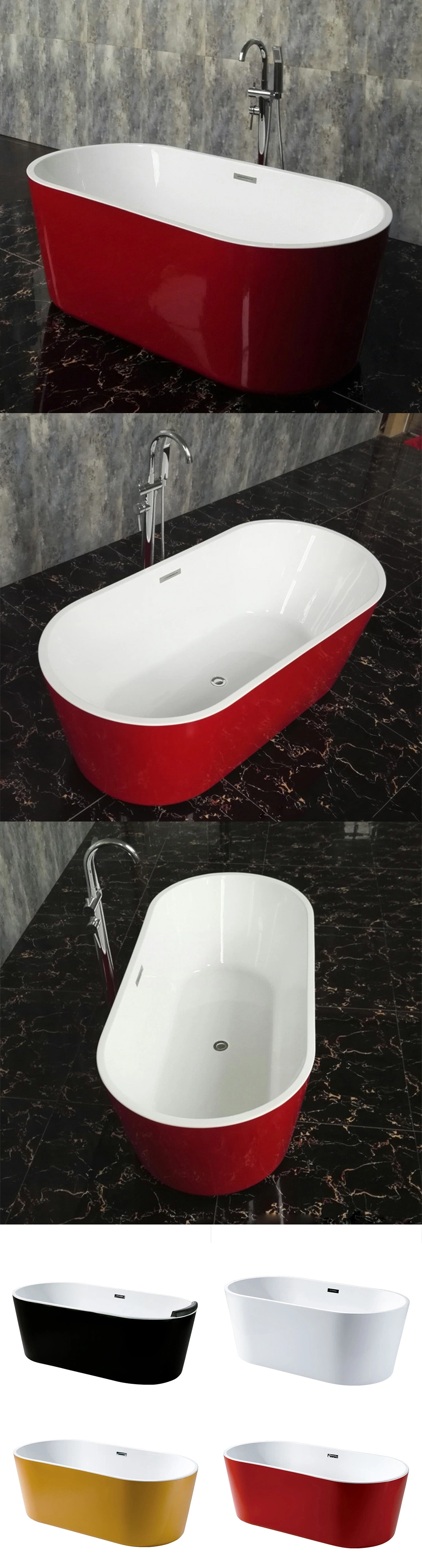 Design Matte Red and White Hotel Project Use Acrylic Bathtub for Adults Freestanding Soaking Artistic Bath Tub