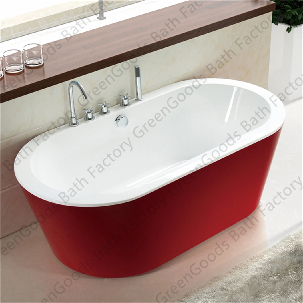 CE Modern Hotel Roman Tub Red Oval Polished Freestanding Deep Soaker Bathtubs