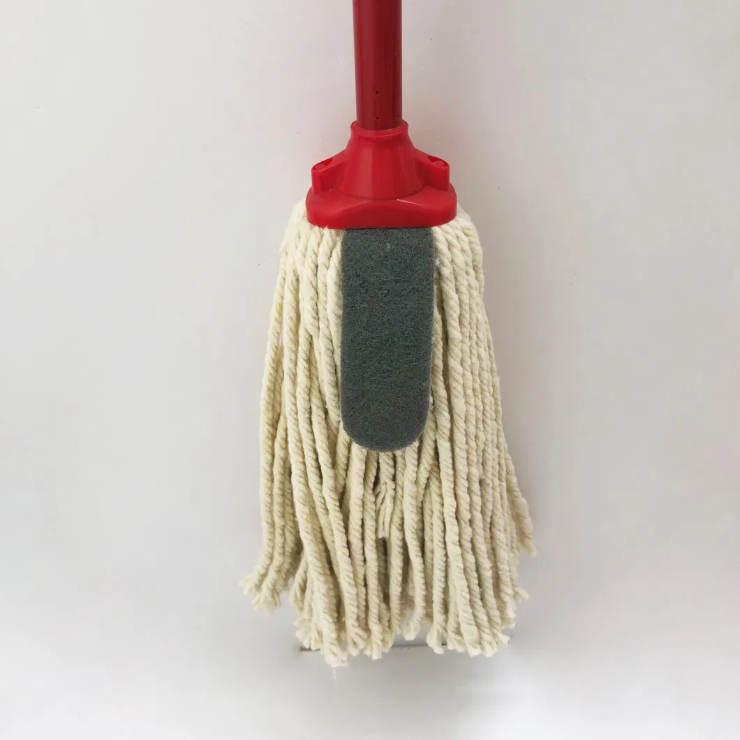 Wholesales Price Cotton Mop Natural White with Scourer with 200 Grams In70% Cotton&30% Polyester Cotton Yarn 12ply Mop Head for Home Cleaning