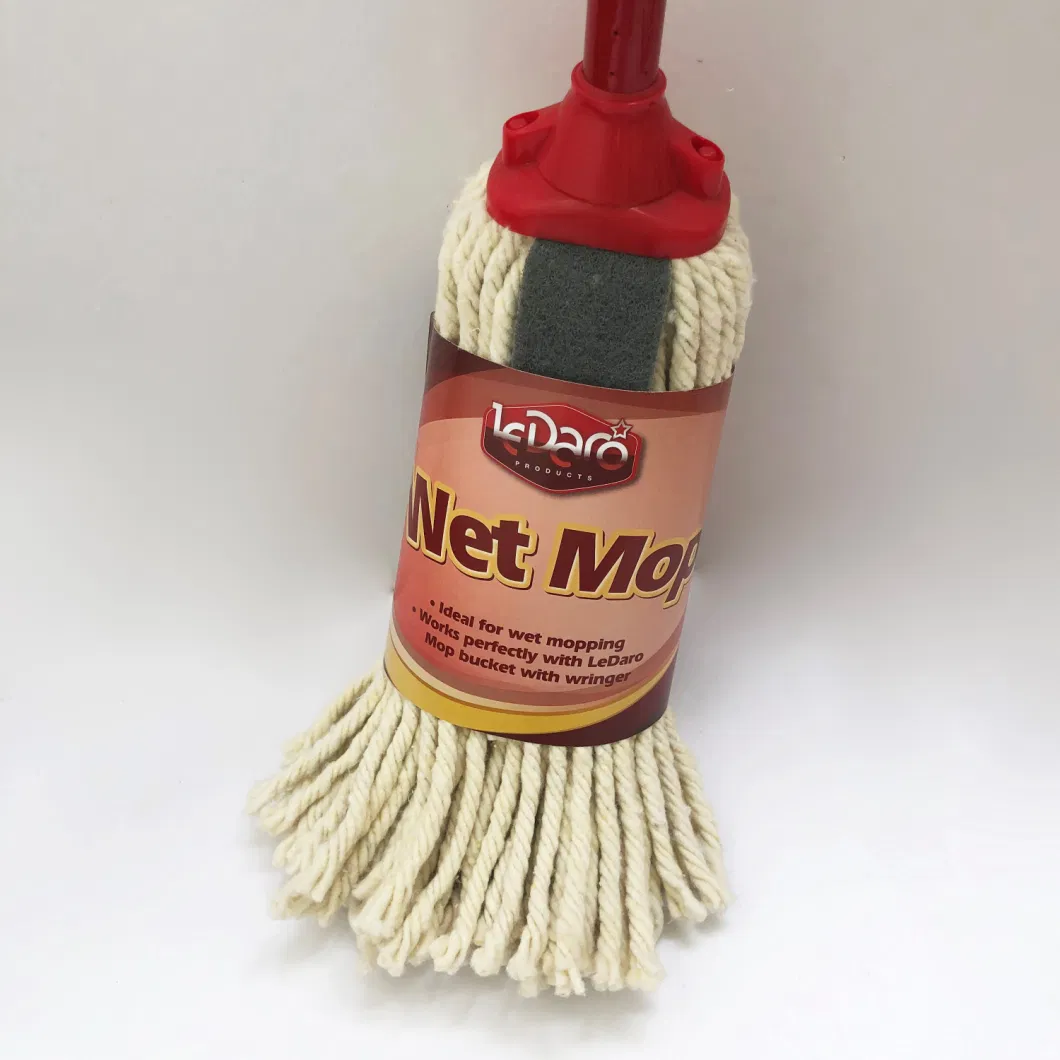 Wholesales Price Cotton Mop Natural White with Scourer with 200 Grams In70% Cotton&30% Polyester Cotton Yarn 12ply Mop Head for Home Cleaning