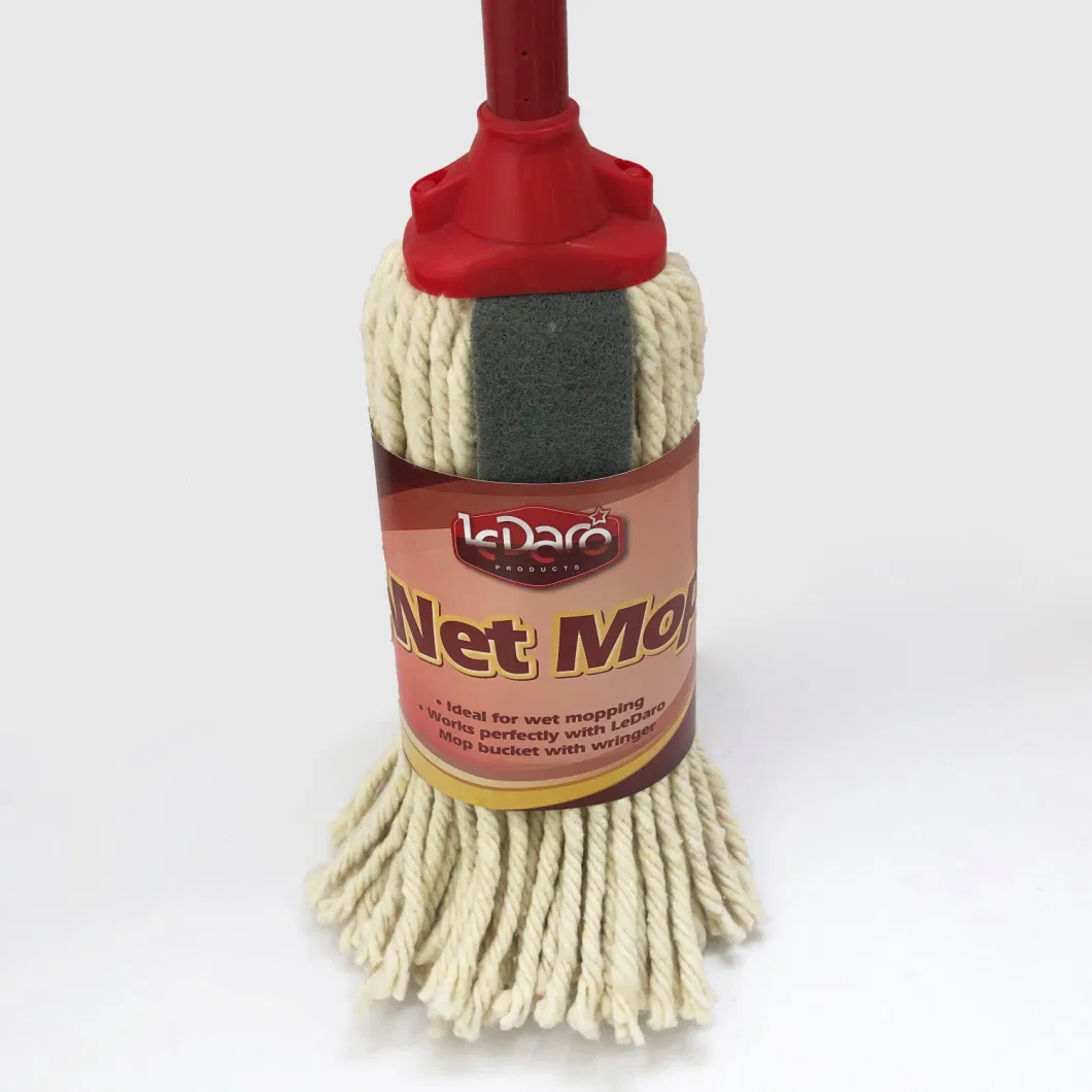 Wholesales Price Cotton Mop Natural White with Scourer with 200 Grams In70% Cotton&30% Polyester Cotton Yarn 12ply Mop Head for Home Cleaning