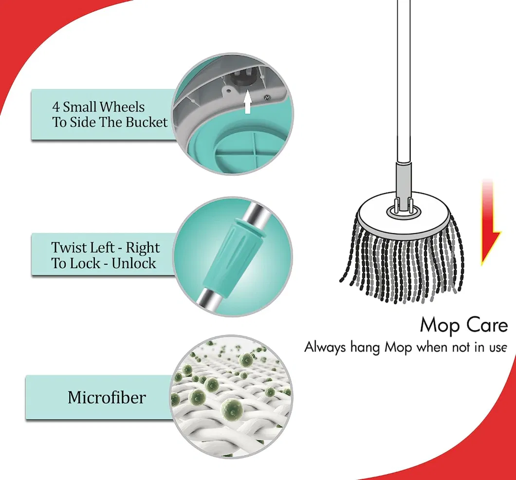 360 Spinning Mop Bucket Floor Cleaning Mopping System Bucket Spin Mop