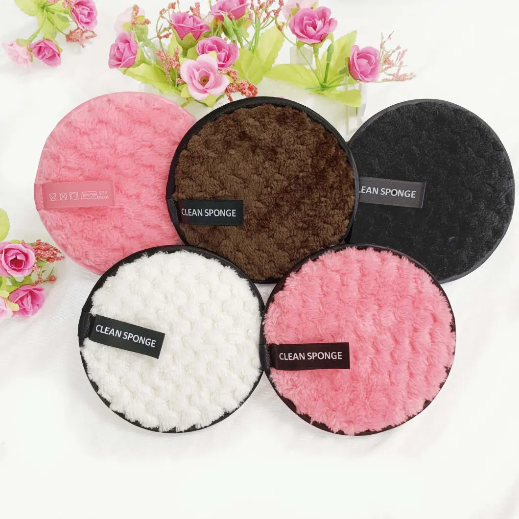 Private Label Microfiber Washable Reusable Makeup Remover Puff Cleaning Sponge Eco Friendly Custom Logo Skin Care Face Cleansing Sponge Pads