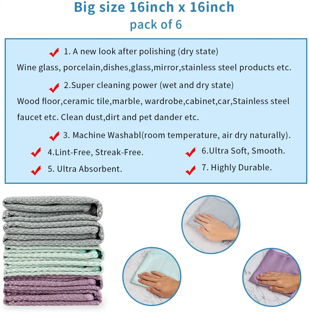 Lint Free 40X40 280GSM Fish Scale Cleaning Cloth Microfiber Kitchen Towel for Glass Dish Wine Jewelry Household