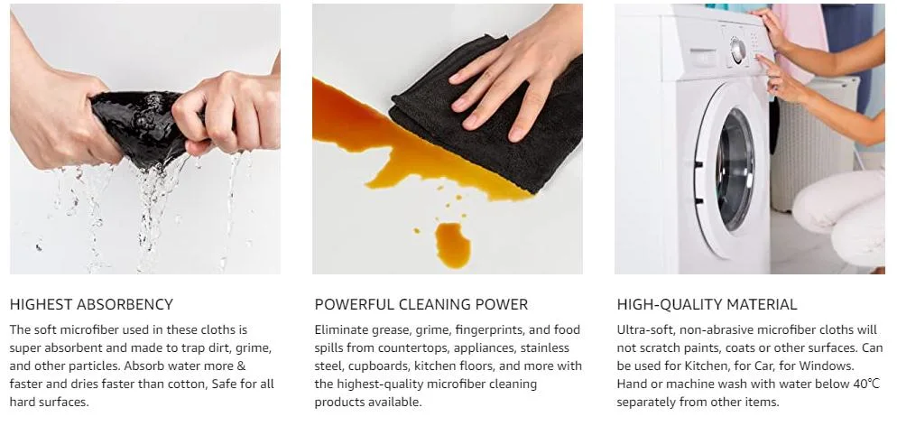 250GSM 40*40cm Black Microfiber Cleaning Cloth for Kitchen Car Household Made of Microfibre Fabrics