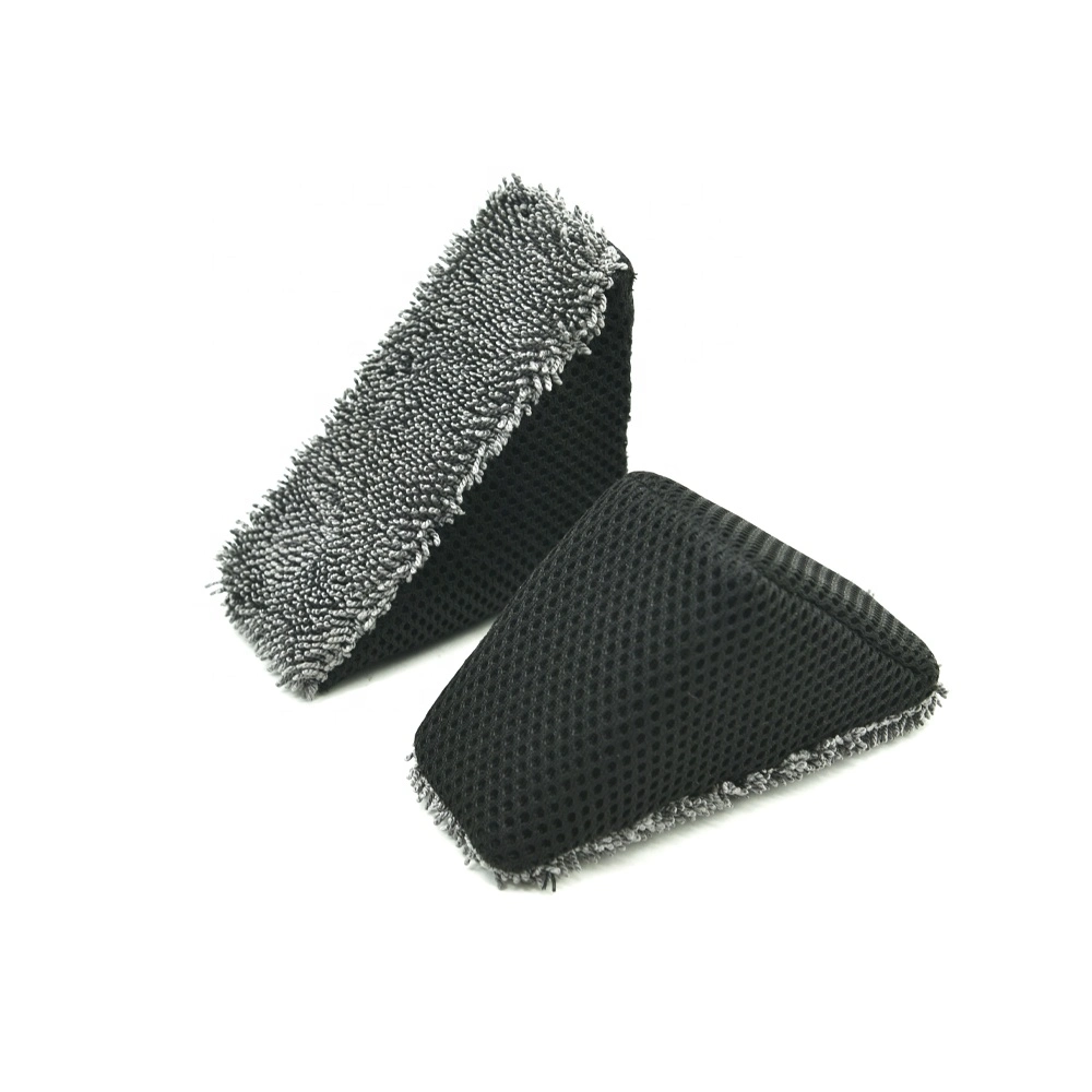 Shineopen Microfiber Twist Wedge Scrubber Car Detailing Tire Shine Cleaning Sponges Microfiber Applicator Pad