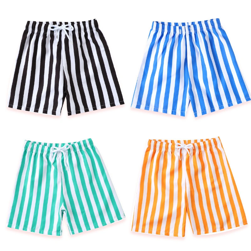 2-16y Boys Green/White Stripe Shorts Summer Teenage Big Boys Swimming Shorts Kids Boys Beach Shorts Children&prime;s Pants Clothing Recycled Polyester Microfiber